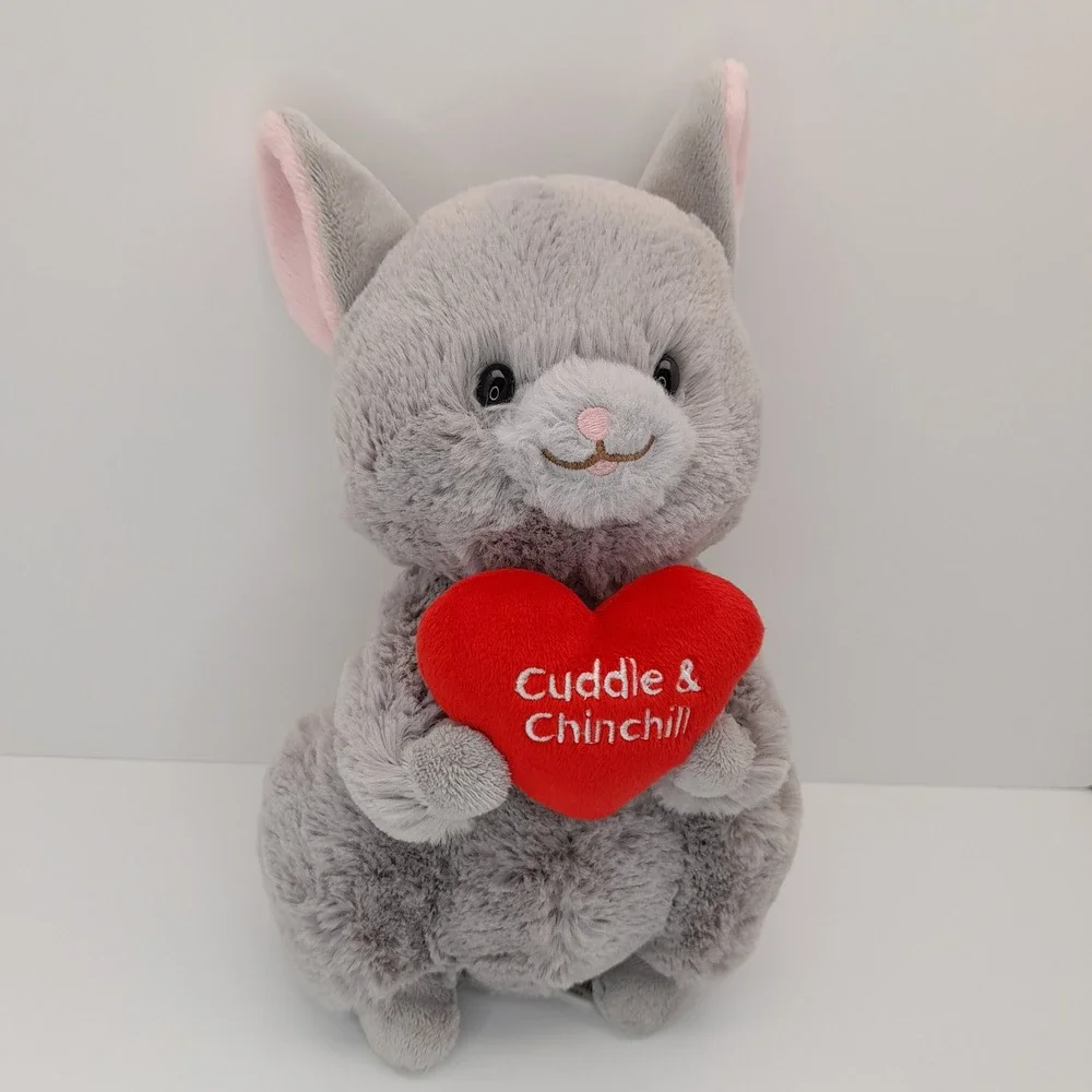Aurora World Gray Chinchilla Plush Cuddle & Chinchill Red Heart Stuffed Animal